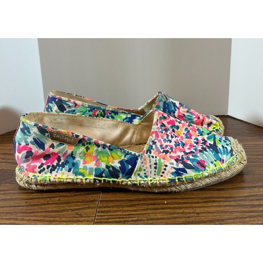 Lilly Pulitzer Lia Espadrille Flat-Dive In-Canvas Sz 10 Slip On Comfort Shoes